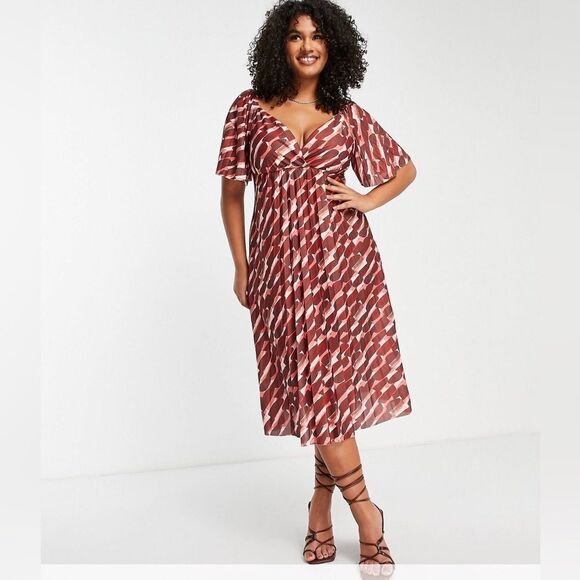 ASOS DESIGN Curve pleated twist back midi dress in abstract smudge print - Picture 11 of 15